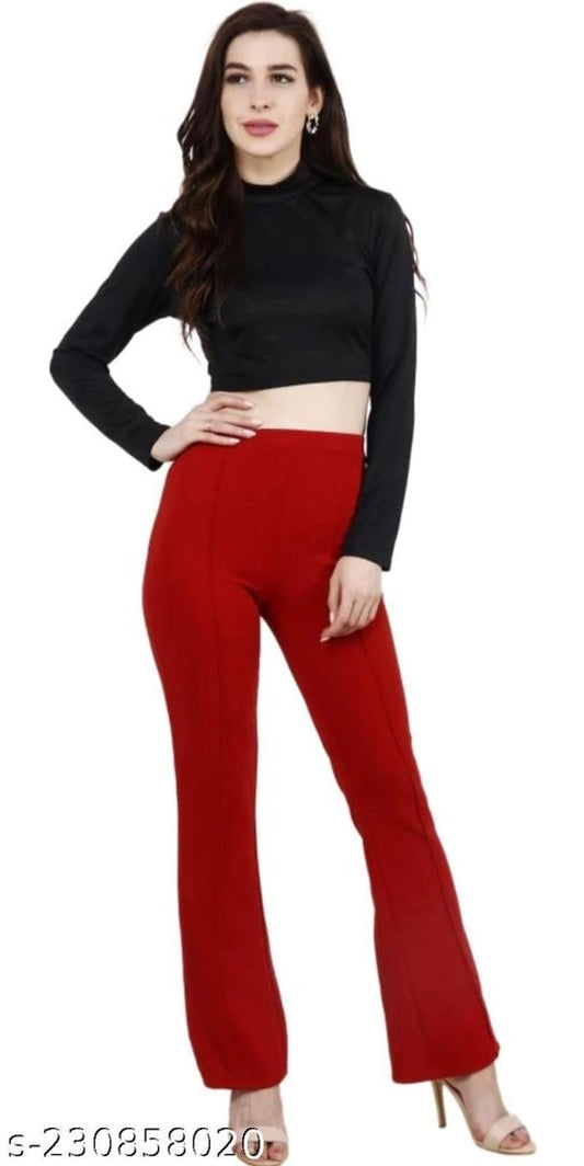 Cotton Lycra Trouser for Women (Maroon, 28)